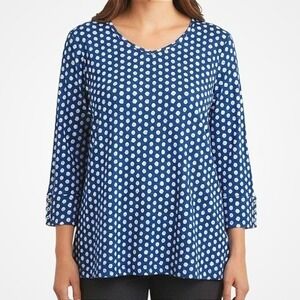 Chicos Blue White Polka Dot 3/4 Sleeve Tunic Top Shirt Womens XXL